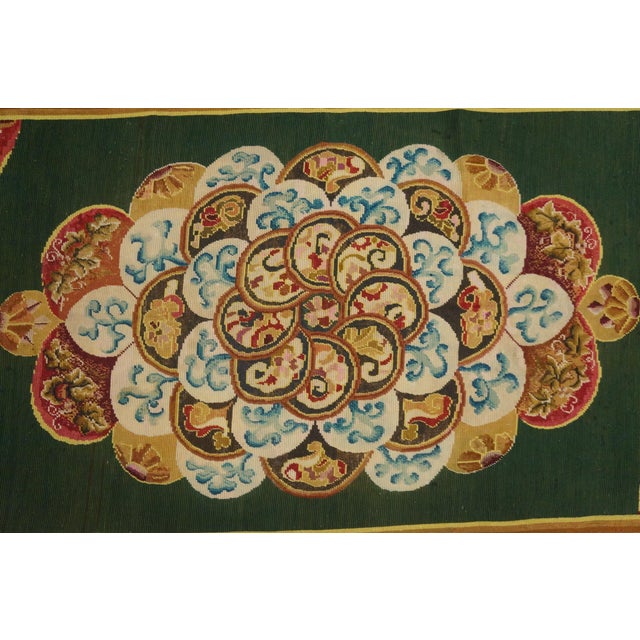 1880s Green Floral Medallion Antique European Needlepoint Rug 2'1" X 4'4" Wool Carpet For Sale - Image 4 of 7