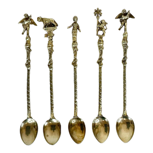 1920s Antique Italian Baroque Rocco Silverplate Dessert Spoons - Set of 5