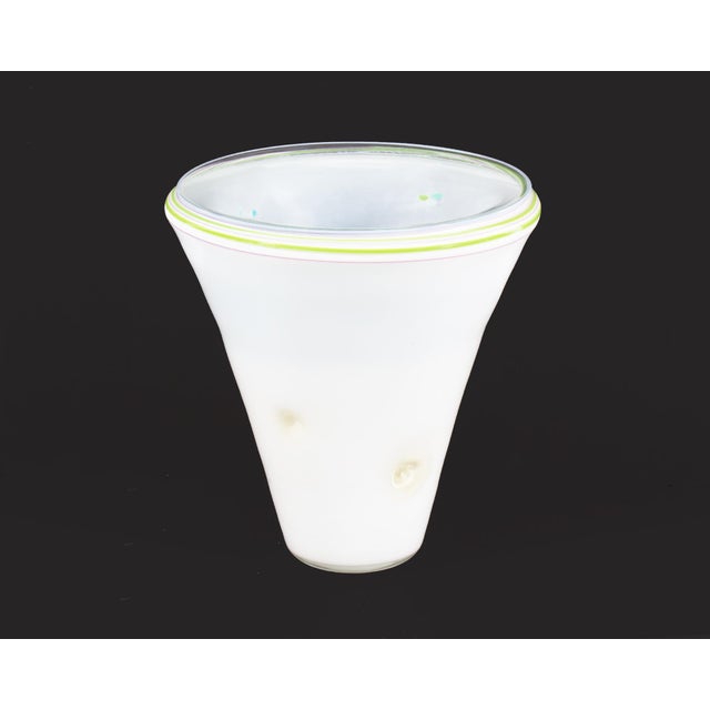 An art glass vase by the American artist Bob Shay (born 1944). This vase has a tapered shape and is made in two parts...