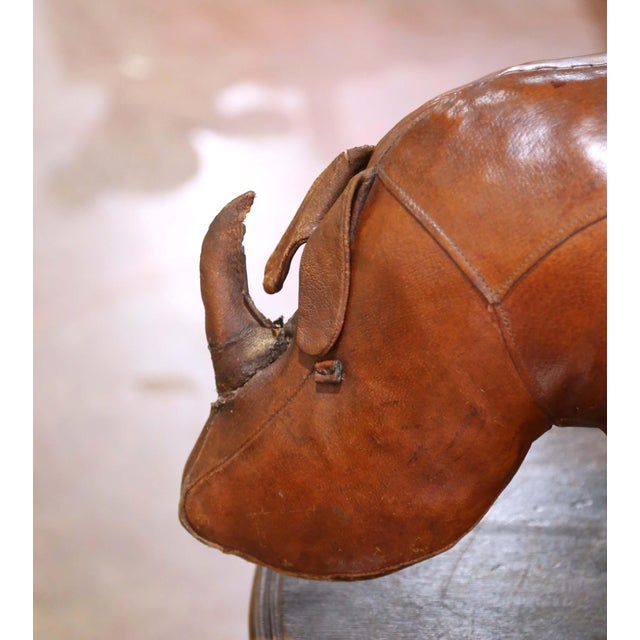 English Mid-Century English Leather Rhino Footstool Attributed to Dimitri Omersa For Sale - Image 3 of 8