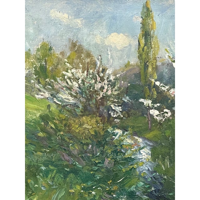 Vintage Impressionist Spring Landscape Painting With Stream in Gilt Toned Frame - Signed For Sale In Seattle - Image 6 of 10