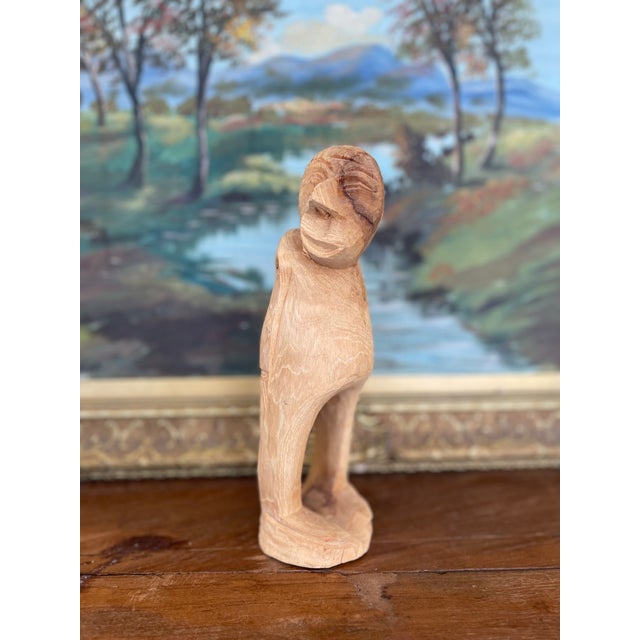 Mid 20th Century Hand-Carved Mid 20th Century Abstract Wooden Figure Sculpture in Natural Finish. For Sale - Image 5 of 10