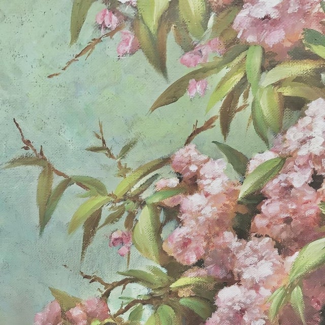 Antique Hand-Painted Still Life Oil on Canvas, Cherry Blossoms by E. Devos in Original Frame For Sale - Image 12 of 14