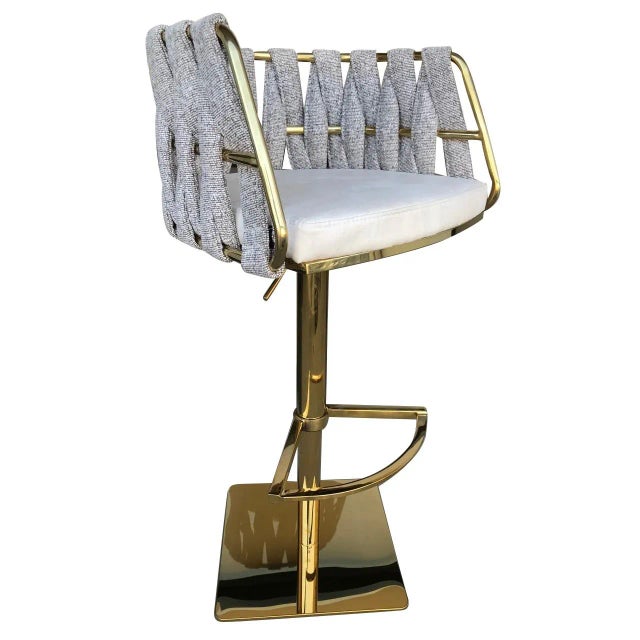 Milano Adjustable Swivel Counter Bar Chair in Off White & Gold For Sale - Image 4 of 4