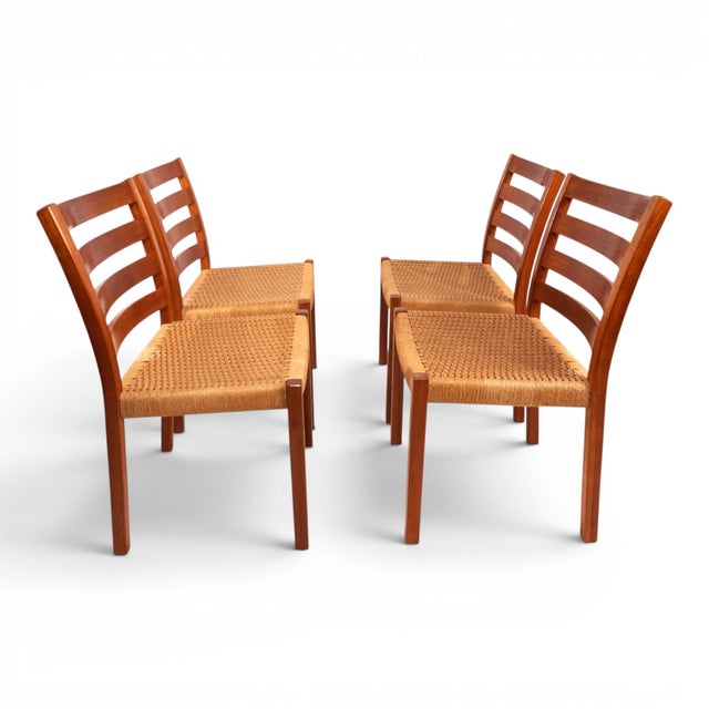 Brown Model 408 Teak Paper Cord Dining Chairs by Niels Otto Møller for J.L. Møllers, 1975, Set of 4 For Sale - Image 8 of 18