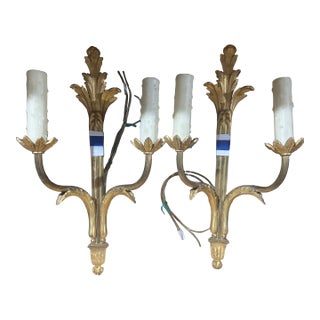 French Louis XVI Dore Bronze Wall Sconces - a Pair For Sale