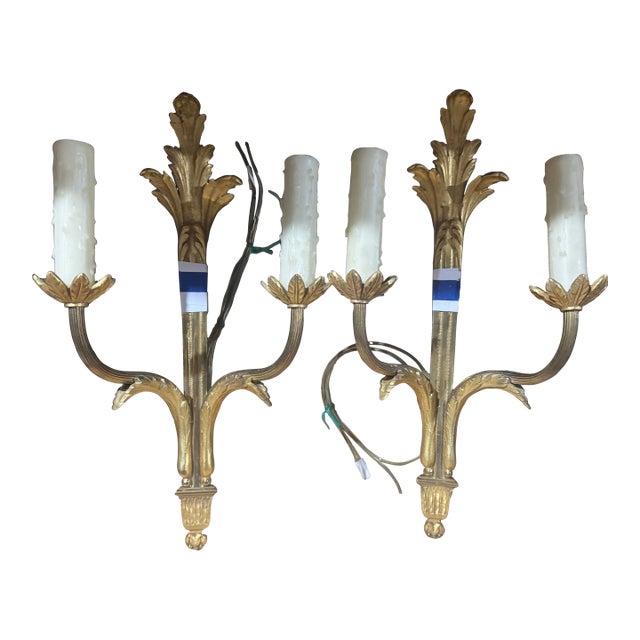 French Louis XVI Dore Bronze Wall Sconces - a Pair For Sale