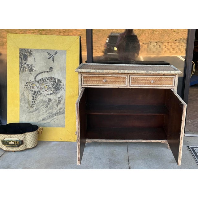 Victorian 20th-C. Victorian Regency Style Burnt Bamboo & Grasscloth Cabinet or Bookcase For Sale - Image 3 of 6