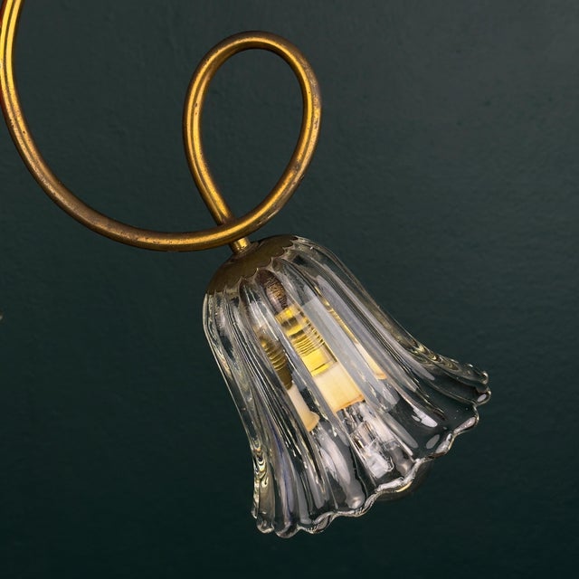 1950s Vintage Murano Glass and Brass Chandelier, Italy, 1950s For Sale - Image 5 of 18