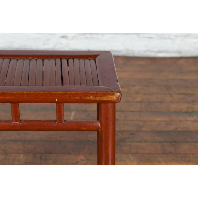 Rustic Chinese Rustic Early 20th Century Reddish Brown Lacquered Stool with Bamboo Seat For Sale - Image 3 of 13