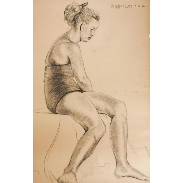Vintage Charles Normann Charcoal Seated Female Drawing For Sale - Image 4 of 4
