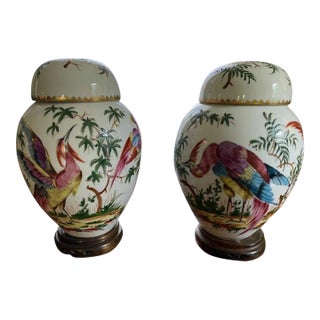 Antique Chinese Crane Ginger Vases - A Pair For Sale
