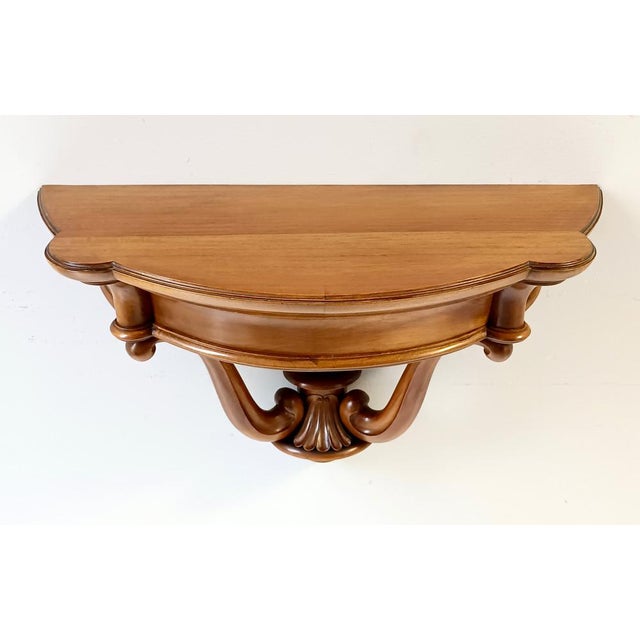 Wood Wall-Mounted Demilune Console Table in Walnut, 1940s For Sale - Image 7 of 15
