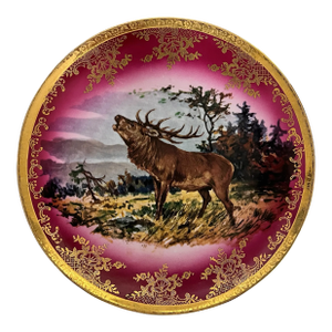 1940s Barvaria Germany Decorative Moose Design Plate With Gold Border