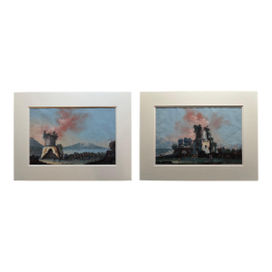 Pair 18th or 19th Century Italian Grand Tour Gouaches Of Vesuvius, Bay of Naples