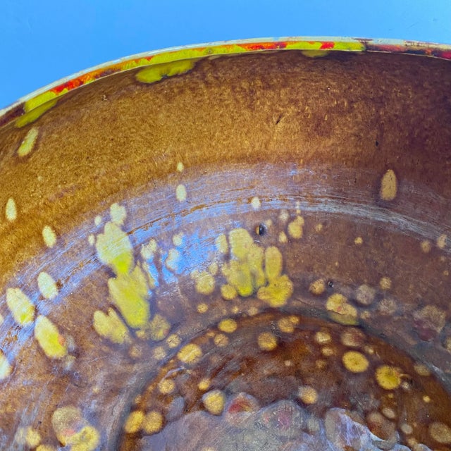 Frank Moreno Usa Pottery XL Large Planter Brown Yellow Red Drip Glaze Signed Mid Century Modern 1960s For Sale - Image 6 of 11