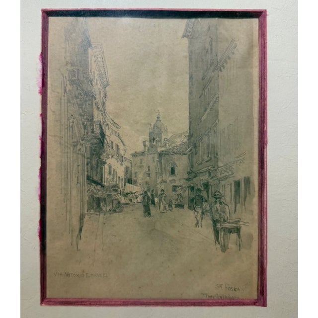 1930s Original via Vittorio Emanuele Cityscape Pencil Drawing Realism Tony G. For Sale - Image 4 of 10