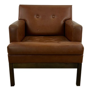 Mid Century Modern Brown Vinyl Lounge Chair With Walnut Base For Sale