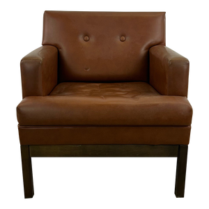 Mid Century Modern Brown Vinyl Lounge Chair With Walnut Base