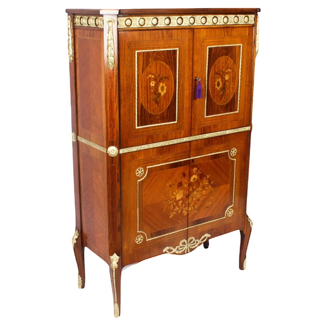 Vintage Meuble Francais Ormolu Mounted Burr Walnut Cocktail Cabinet, 20th Century For Sale