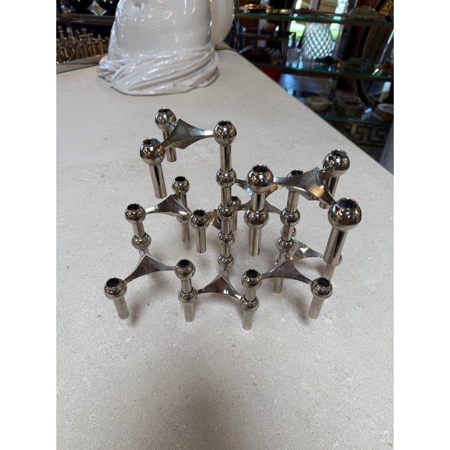 Modern Set of 10 Nagel Stoff Modular Chrome Candle Holders For Sale - Image 3 of 10