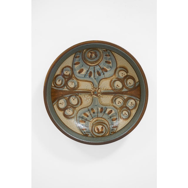 Blue Stoneware Bowl with Hand-Painted Abstract Motif from Søholm, 1950s For Sale - Image 8 of 8