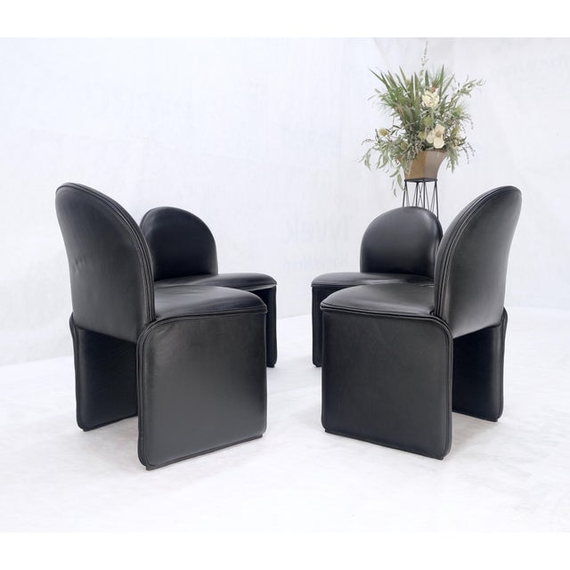 Set 4 Italian Mid Century Modern Black Leather Dining Chairs Bellini Style MINT! For Sale - Image 13 of 13