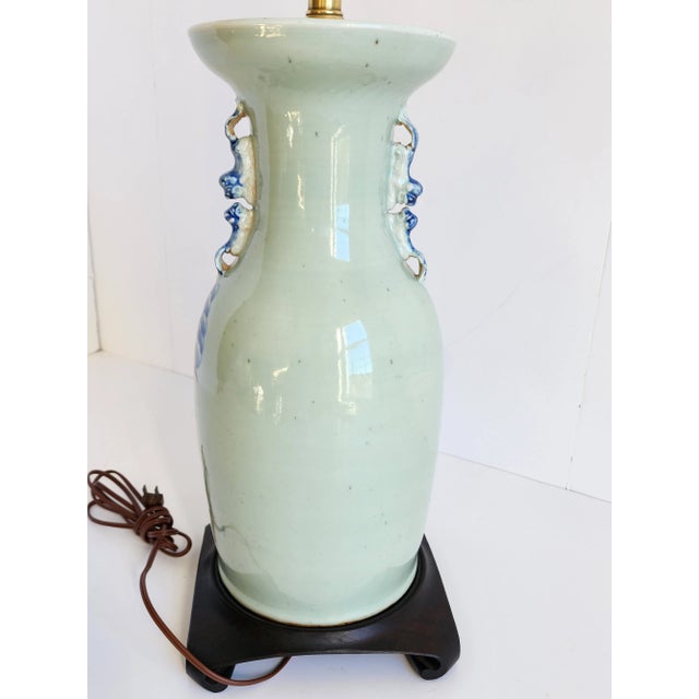 Antique 19th Century Chinese Celadon & Blue Table Lamp For Sale In New York - Image 6 of 12