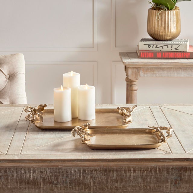 Gold Pomegranate Branch Decorative Trays, Set Of 2 For Sale - Image 8 of 11