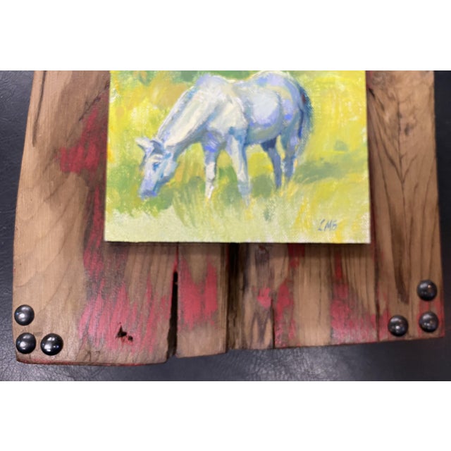 "Grazing Rights" ~ Lorie Batson, Original Oil Painting ~ Captures a White Horse Peacefully Enjoying Grazing in a Beautiful Mountain Meadow. For Sale - Image 4 of 6