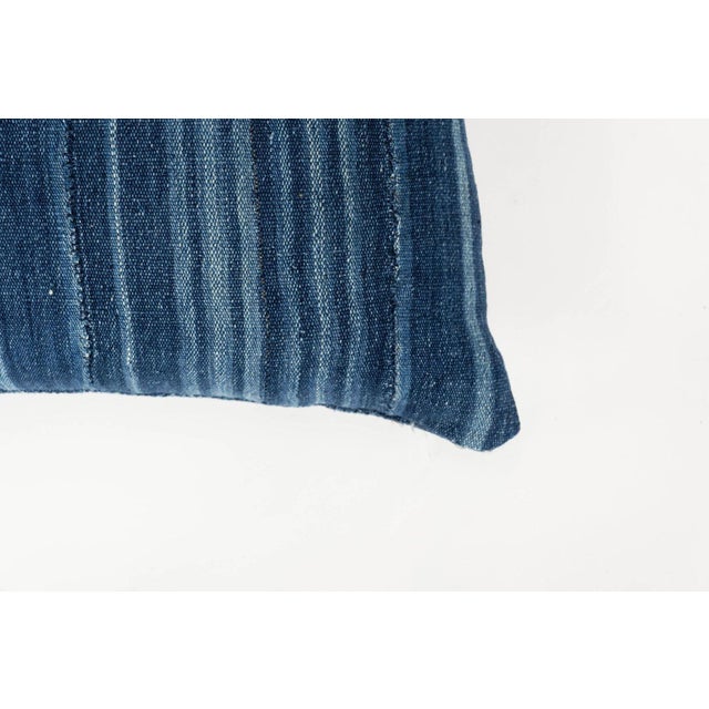 Early 21st Century Large Faded Indigo Tone-On-Tone Striped Lumbar Cushion For Sale - Image 5 of 9