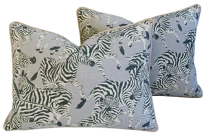 Custom Safari Zebra Linen/Velvet Pillows - Pair