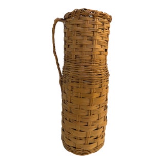 Vintage 20" Tall Wicker Rattan Basket For Sale