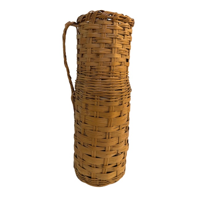 Vintage 20" Tall Wicker Rattan Basket For Sale
