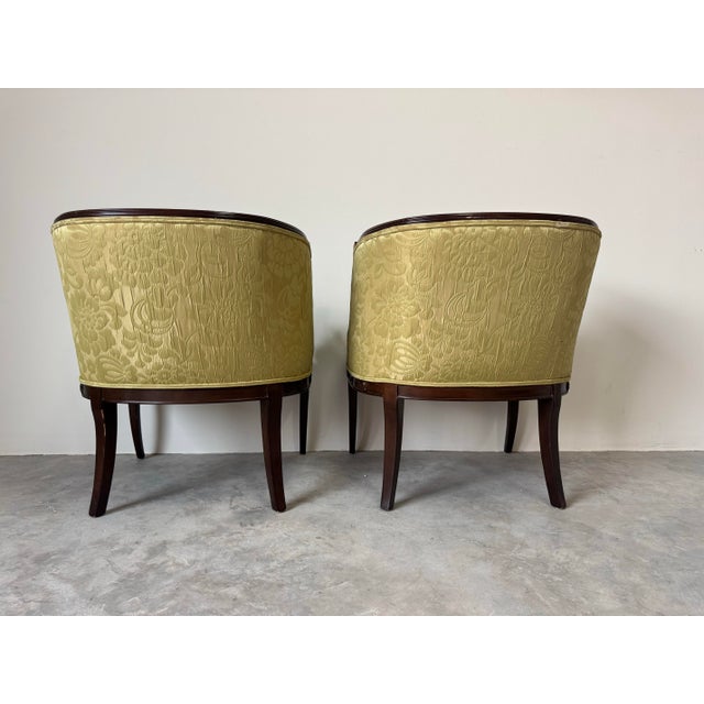 Vintage Neoclassical Style Carved Swan Barrel Back Upholstered Lounge Chairs – A Pair/ Sold For Sale In Miami - Image 6 of 12