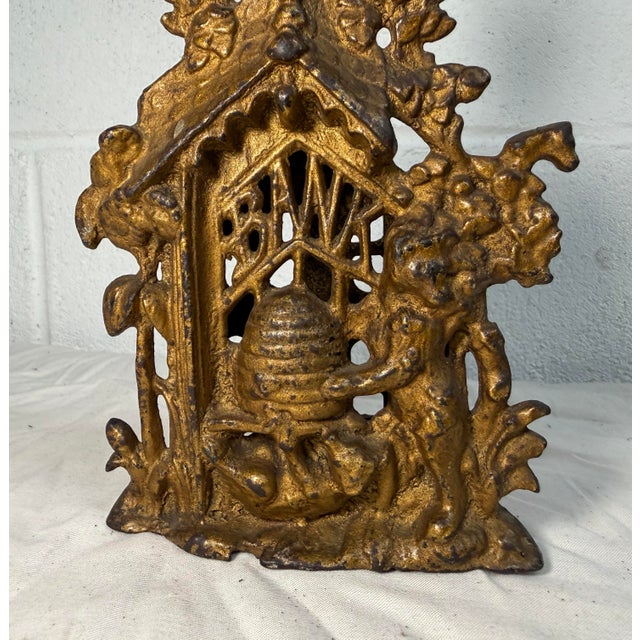 19th Century Antique 19th Century Victorian Cast Iron Bear & Beehive Original Still Coin Bank For Sale - Image 5 of 13