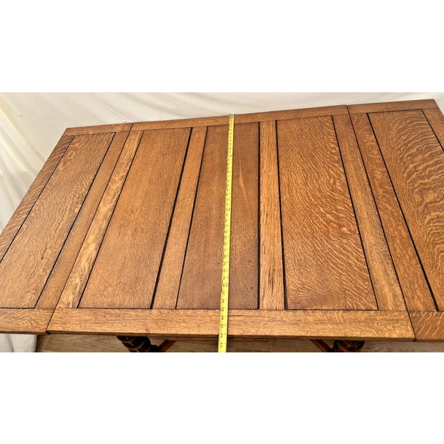 Antique Expanding Pub Kitchen Dining Table Large Barley Twist Legs Quarter Sawn For Sale - Image 16 of 18