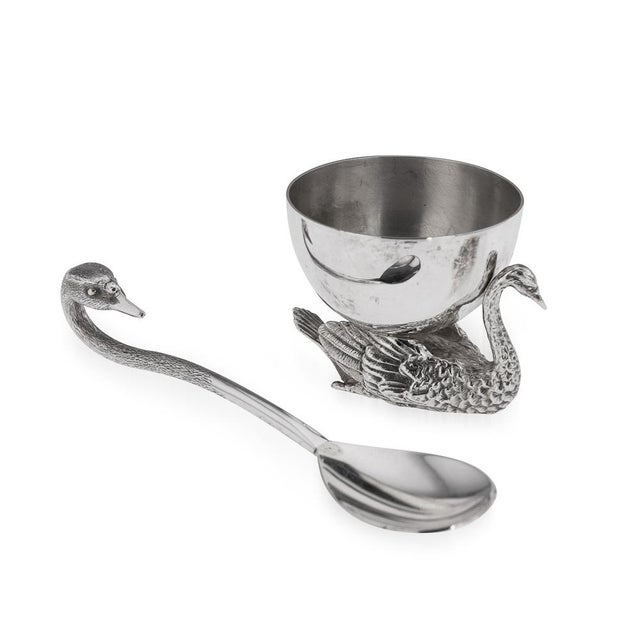 20th Century Silver Swan Shaped Salt & Spoon, London, 1992, Set of 2 For Sale - Image 15 of 15