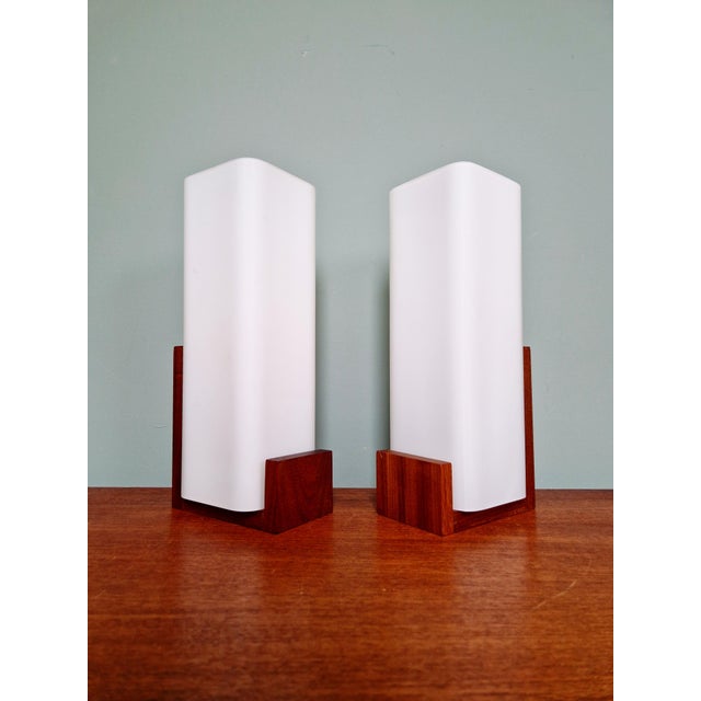 Teak and Satin White Opaline Wall Lights by Louis Kalff for Philips, 1960s, Set of 2 For Sale - Image 11 of 17