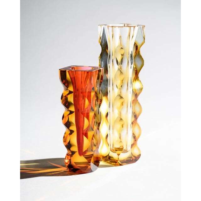 Optic Cut Glass Vases by Oldřich Lipa Lipsky for Exbor, Czechoslovakia, 1960s, Set of 2 For Sale - Image 3 of 18