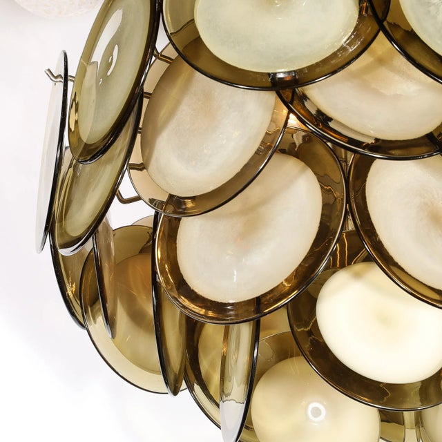 Metal Modernist Four Tier Smoked Topaz Disc Murano Glass Chandelier W/ Chrome Fittings For Sale - Image 7 of 12