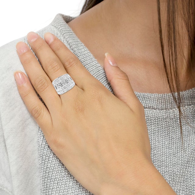 .925 Sterling Silver 2.0 Cttw Round & Baguette Cut Diamond Multi-Row Channel Set Tapered Cocktail Fashion Ring - Size 9 For Sale In New York - Image 6 of 7