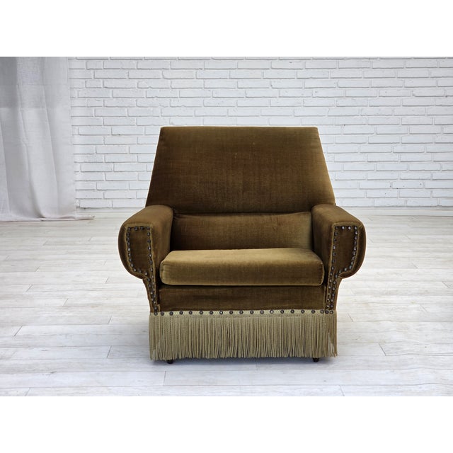 Vintage Danish Chair in Green Furniture Velour and Ash, 1970s For Sale - Image 13 of 13