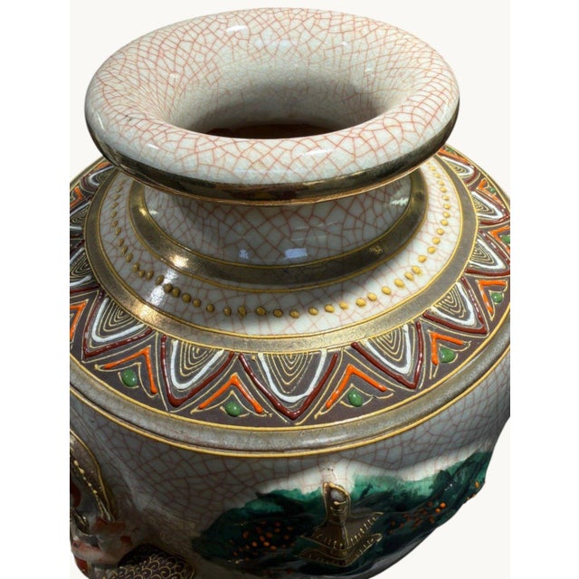 Vintage Japanese Satsuma Moriage Elephant Figural Vase 13" Made in Japan For Sale - Image 10 of 12