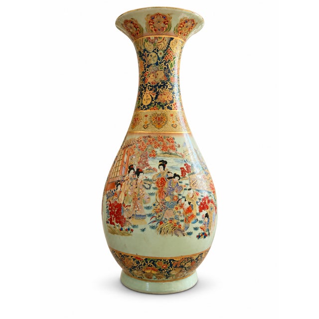 Large Late 20th Century Ornate Chinoiserie Ceramic Floor Vase With Musicians and Gilt Decoration For Sale - Image 16 of 16
