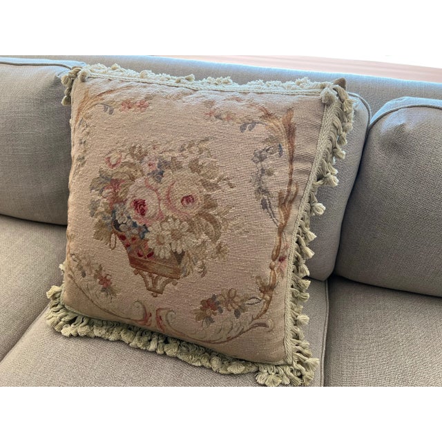 1990s Needle Point Pillow From Chelsea Textiles With Compote Floral Design 20" Sq For Sale - Image 13 of 13
