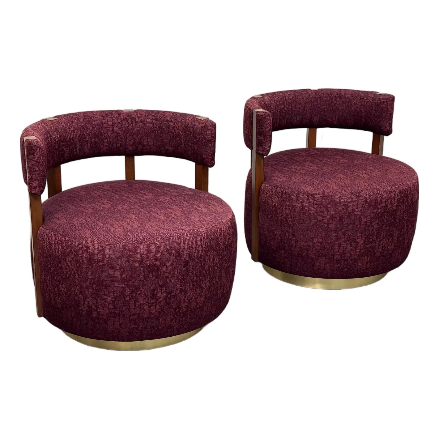 Village West Design Custom Made Swivel Club Chairs in Raspberry, Pair ...
