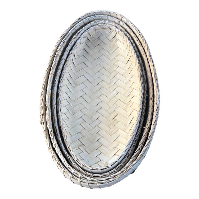 Vintage Boho Chic Rattan Nesting Trays- Set of 4 For Sale