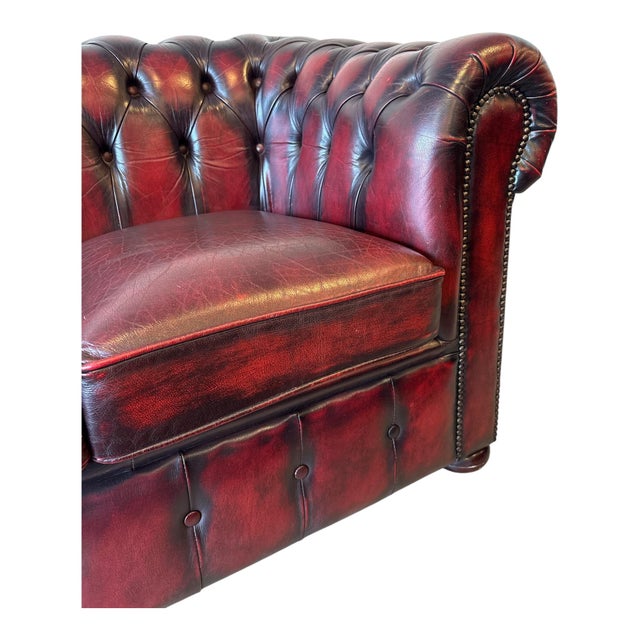 Animal Skin Leather Chesterfield Sofa and Club Chairs, Set of 3 For Sale - Image 7 of 8