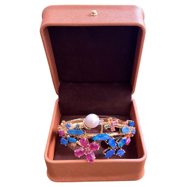 Bochic "Capri" Vintage Ruby, Sapphire & Blue Opal Cuff Set In 18K & Silver For Sale - Image 15 of 18